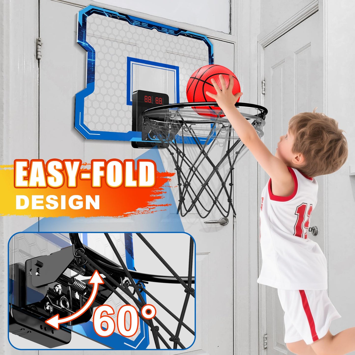 Antaha Indoor Over-The-Door Basketball Hoop with Scoreboard | Mini Hoop for Kids 3-15