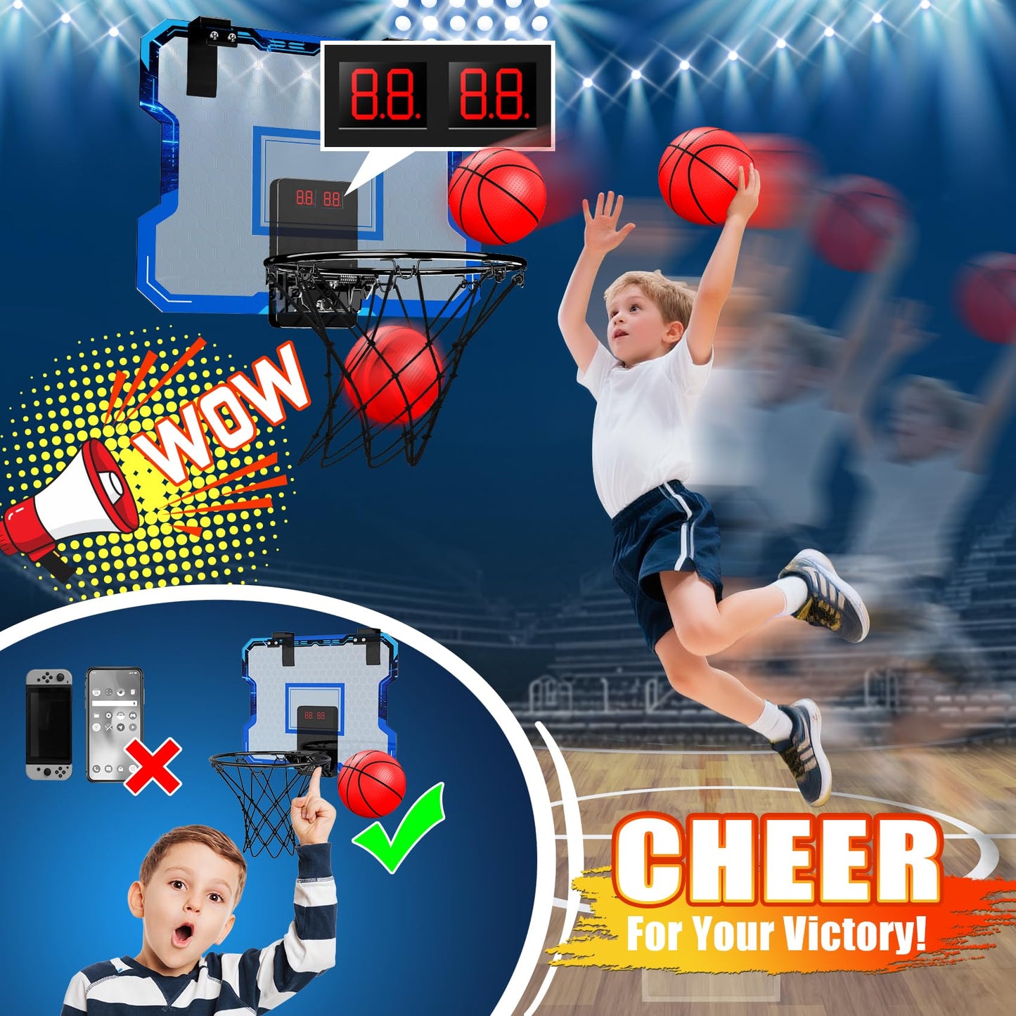 Antaha Indoor Over-The-Door Basketball Hoop with Scoreboard | Mini Hoop for Kids 3-15