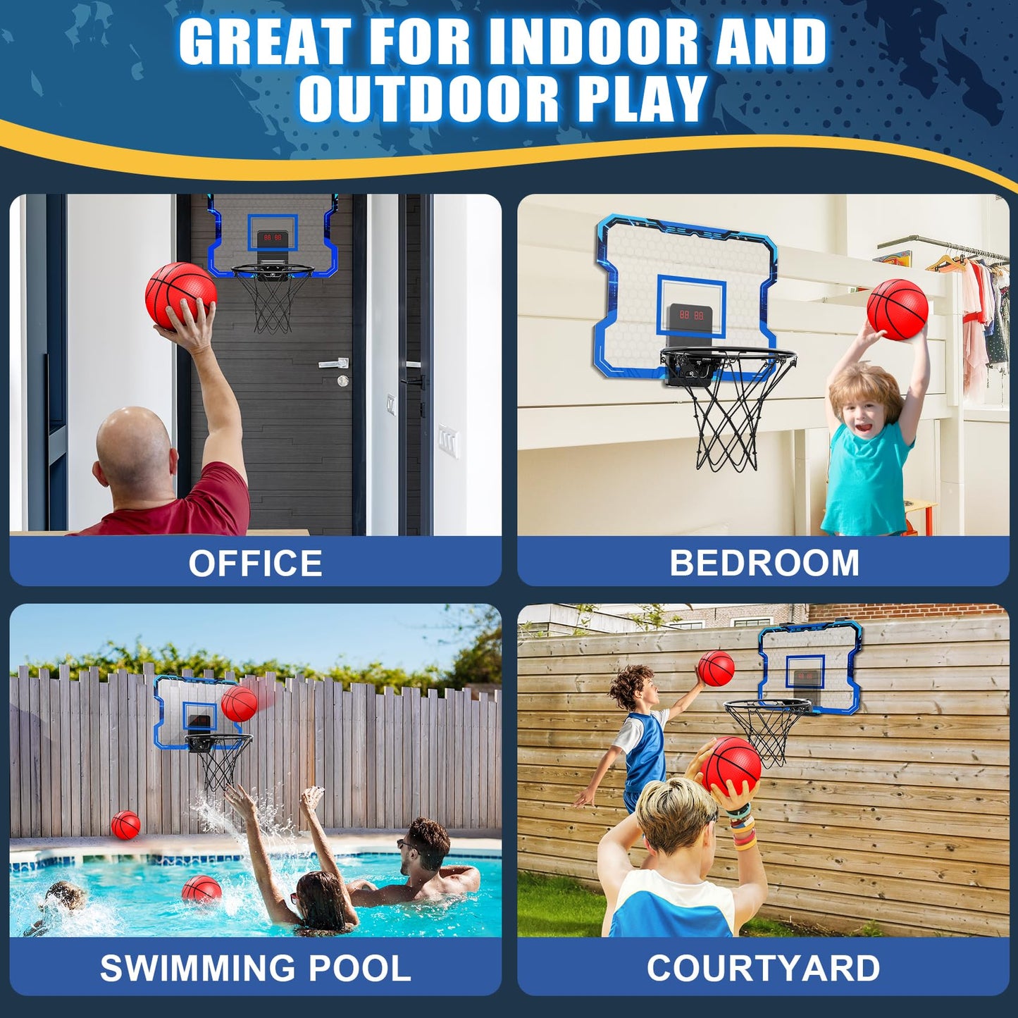 Antaha Indoor Over-The-Door Basketball Hoop with Scoreboard | Mini Hoop for Kids 3-15