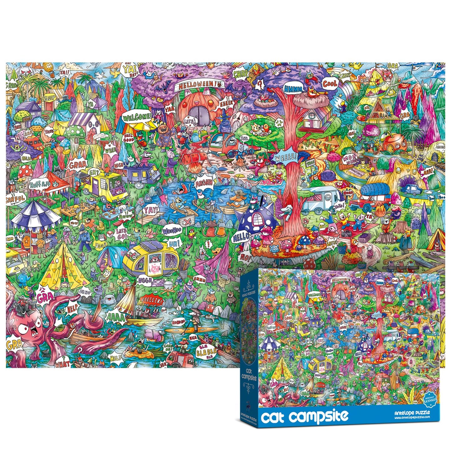 Antelope 1000 Piece Cat Campsite Puzzle – High Resolution, Matte Finish, No Dust