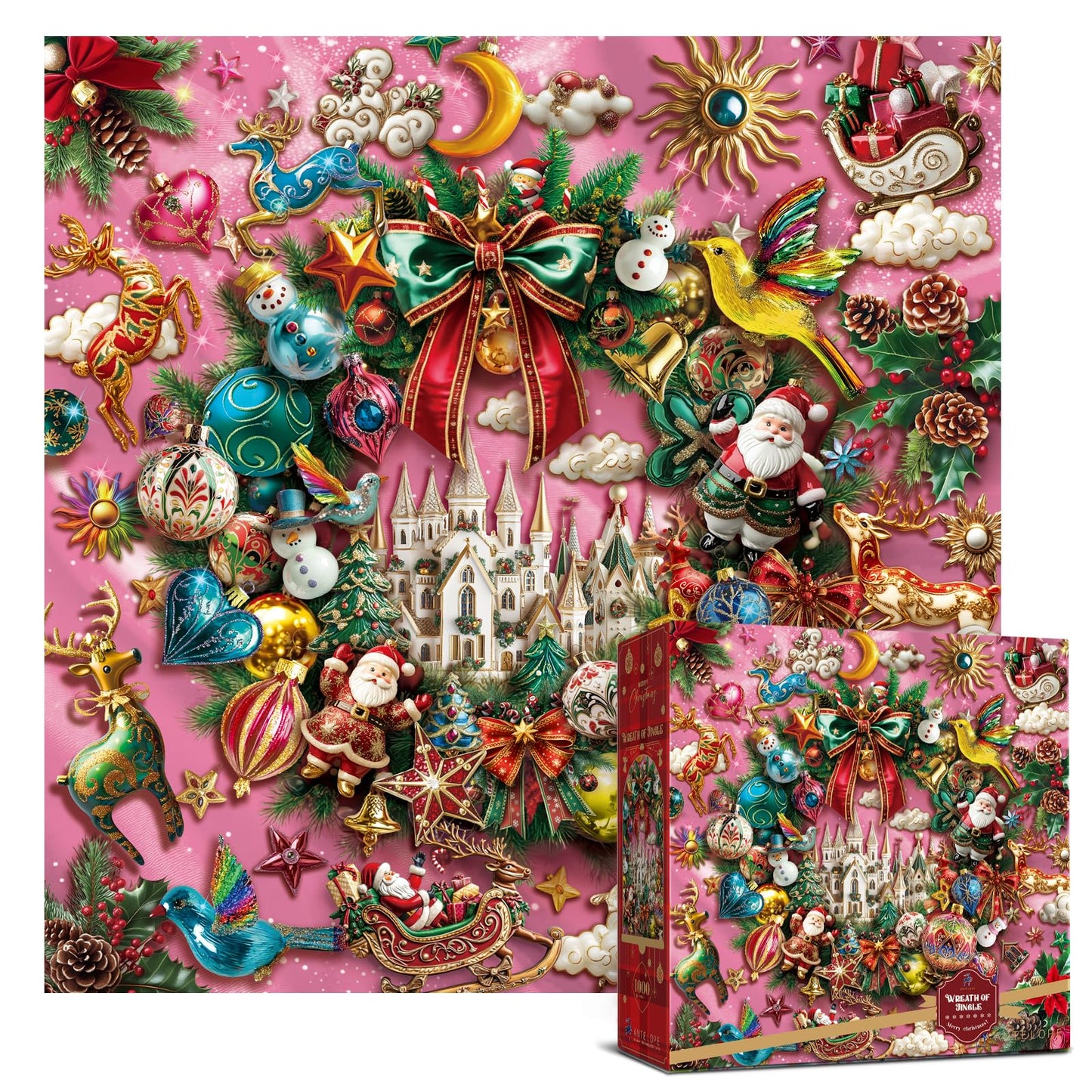 ANTELOPE 1000-Piece Christmas Jigsaw Puzzle – Wreath of Jingle Winter Scene | Family Holiday Gift