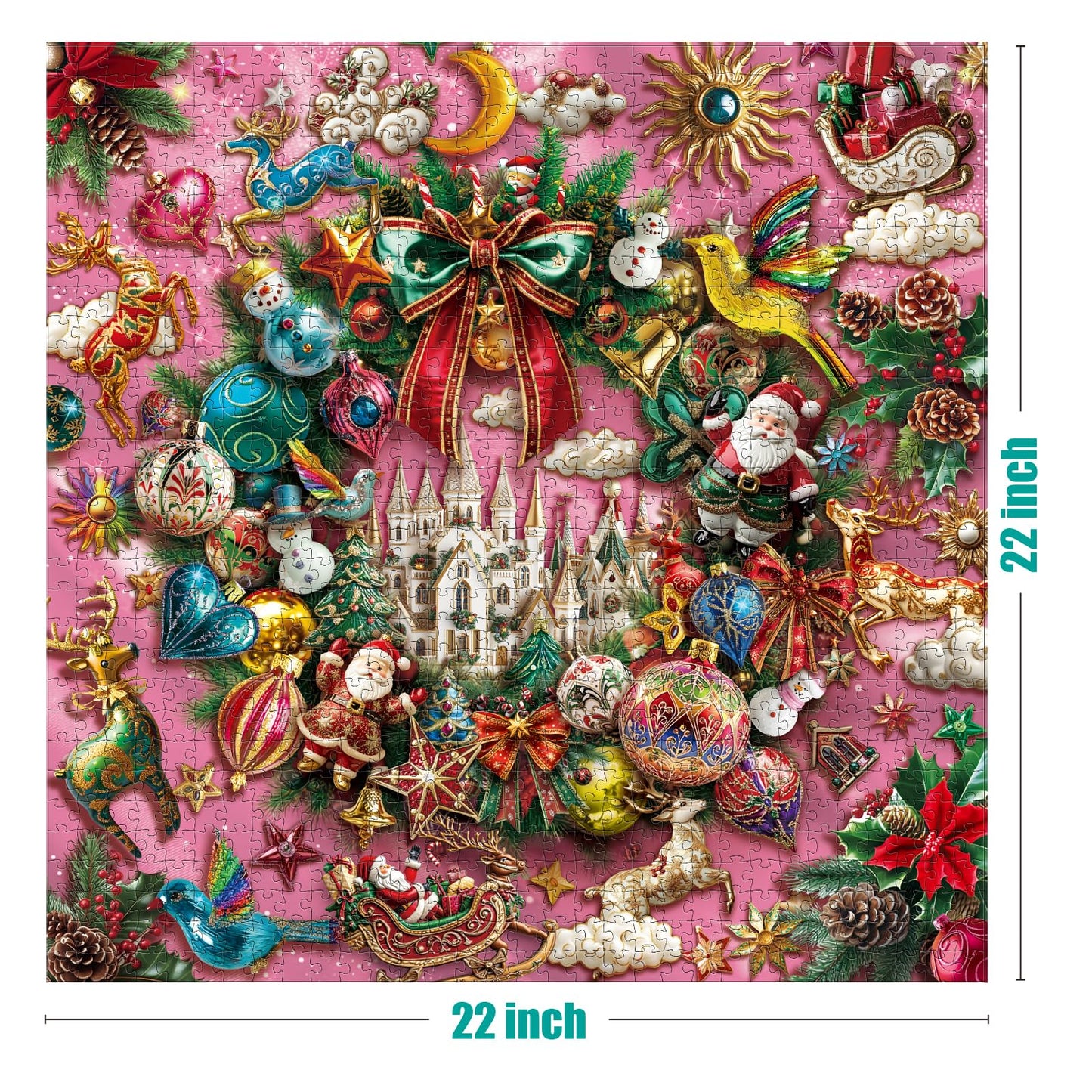 ANTELOPE 1000-Piece Christmas Jigsaw Puzzle – Wreath of Jingle Winter Scene | Family Holiday Gift