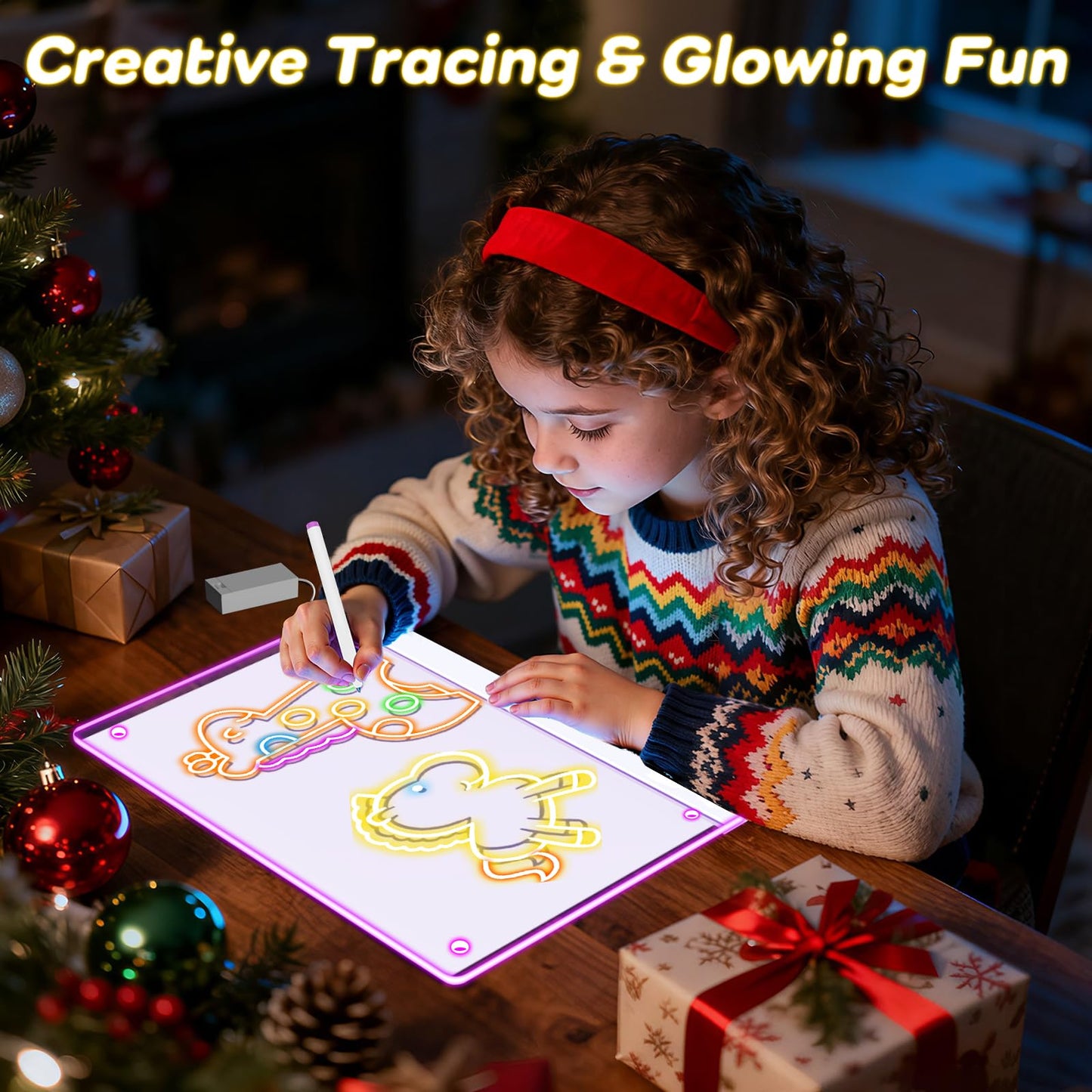 ANTIWAR Led Drawing Board for Kids – 12x8 inch, 7 Colors, 4 Lighting Modes, Doodle Magic Writing Tablet