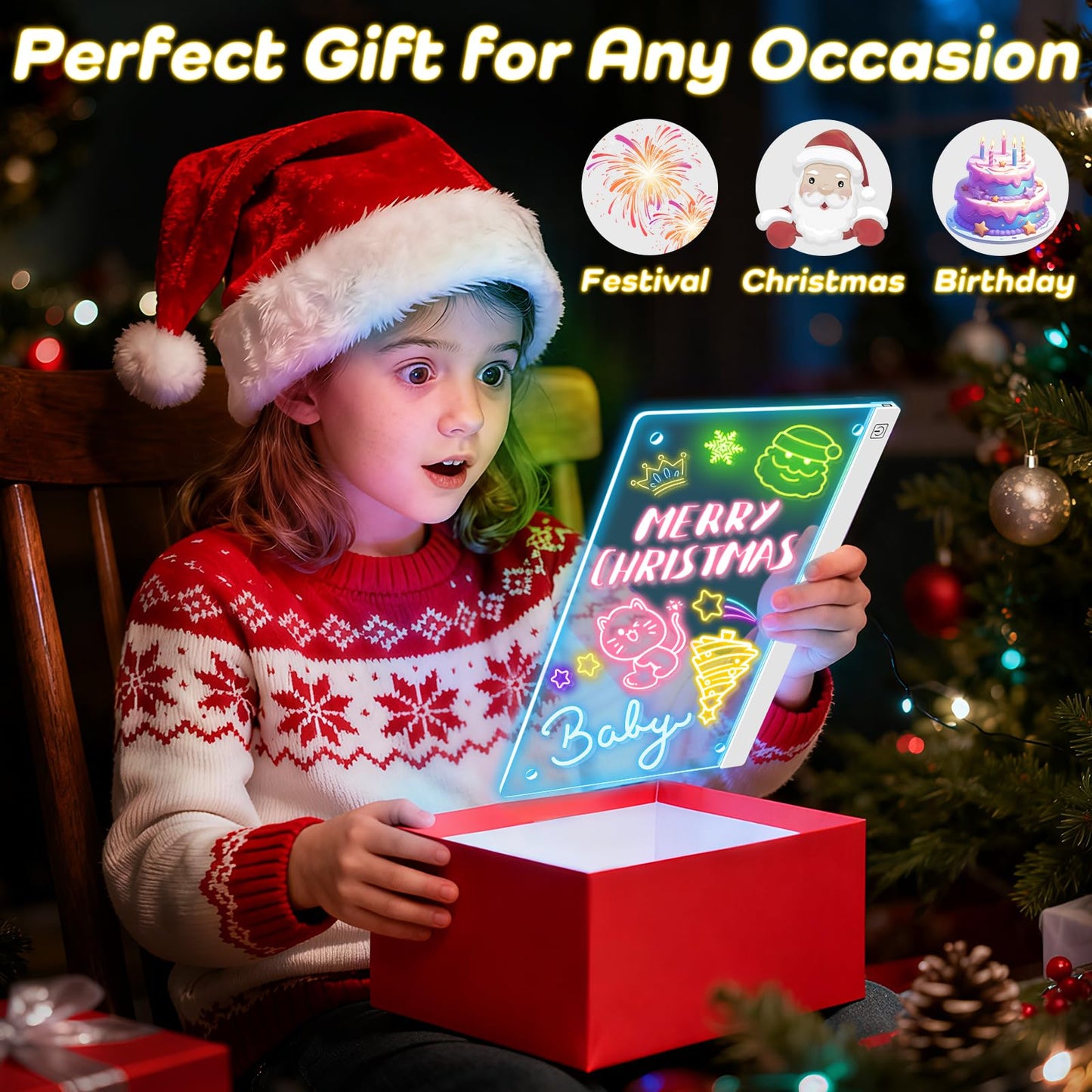 ANTIWAR Led Drawing Board for Kids – 12x8 inch, 7 Colors, 4 Lighting Modes, Doodle Magic Writing Tablet