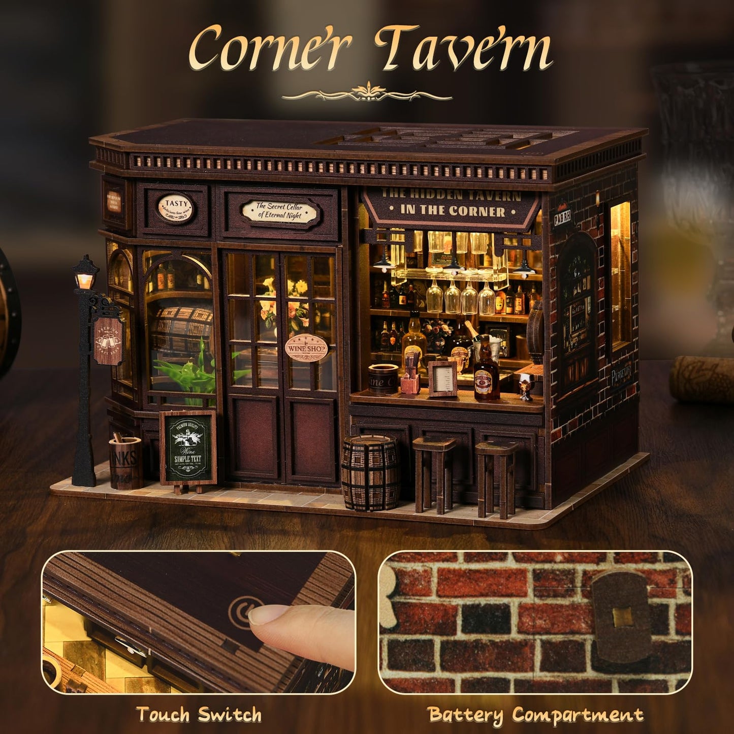ANTREATU DIY Miniature House Kit – Corner Tavern with LED Light