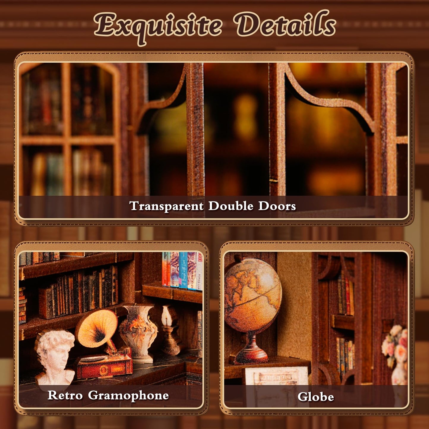 ANTREATU DIY Miniature Library Nook Kit with LED Light | 3D Wooden Puzzle for Adults