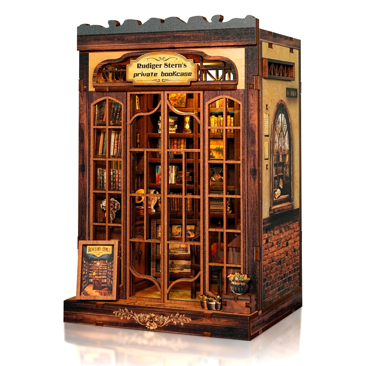 ANTREATU DIY Miniature Library Nook Kit with LED Light | 3D Wooden Puzzle for Adults