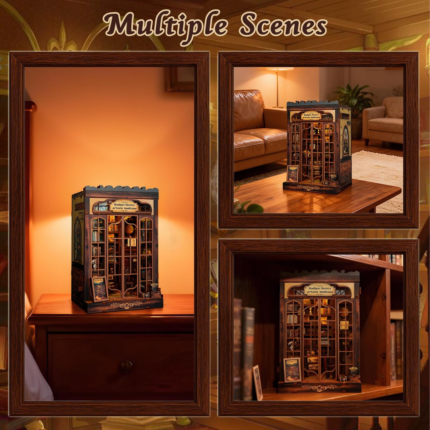ANTREATU DIY Miniature Library Nook Kit with LED Light | 3D Wooden Puzzle for Adults