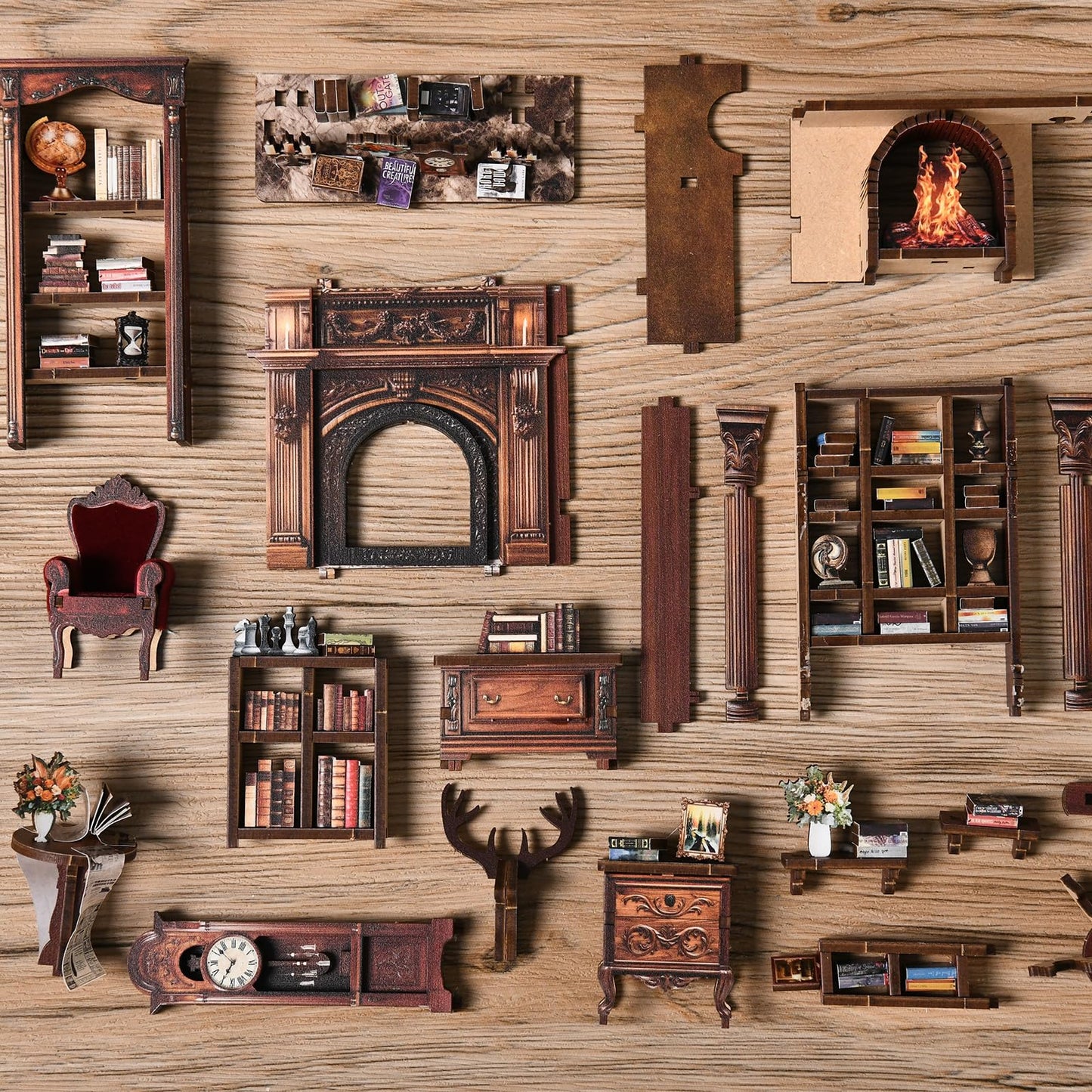 ANTREATU Twilight Library DIY Miniature Kit – 3D Wooden Dollhouse with LED