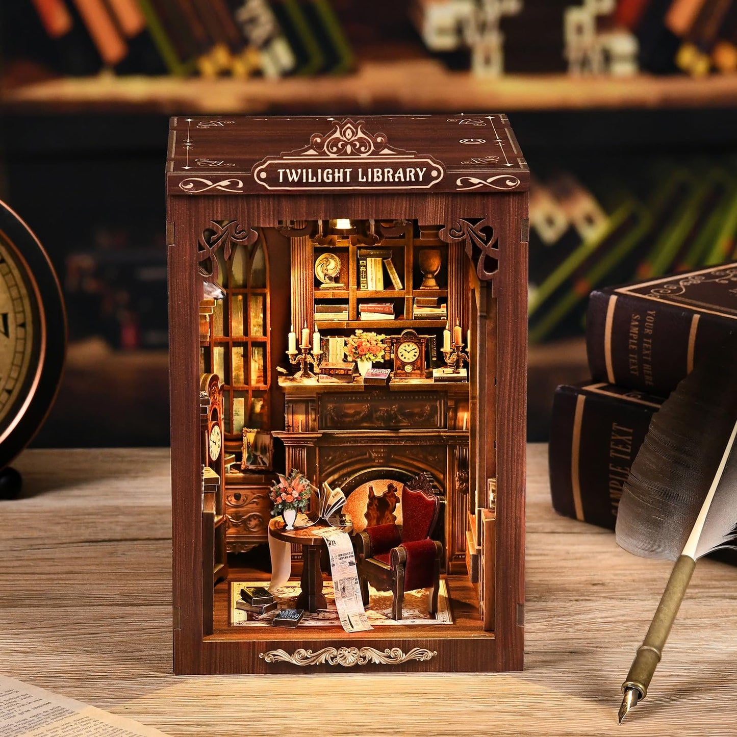 ANTREATU Twilight Library DIY Miniature Kit – 3D Wooden Dollhouse with LED