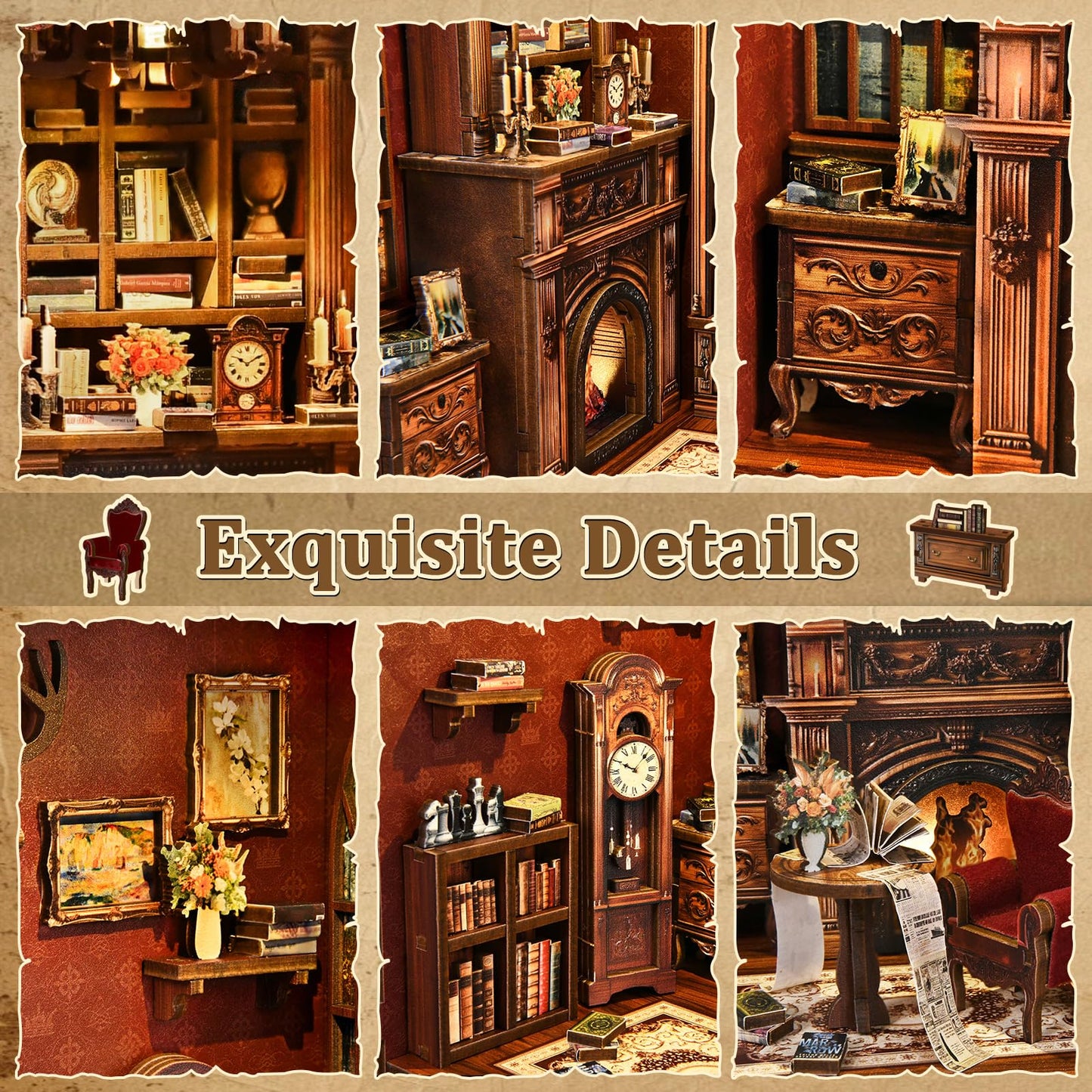 ANTREATU Twilight Library DIY Miniature Kit – 3D Wooden Dollhouse with LED
