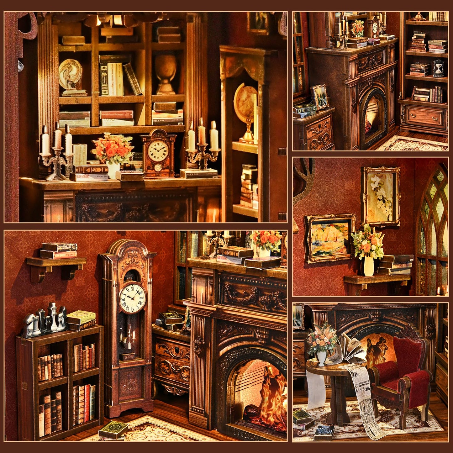 ANTREATU Twilight Library DIY Miniature Kit – 3D Wooden Dollhouse with LED