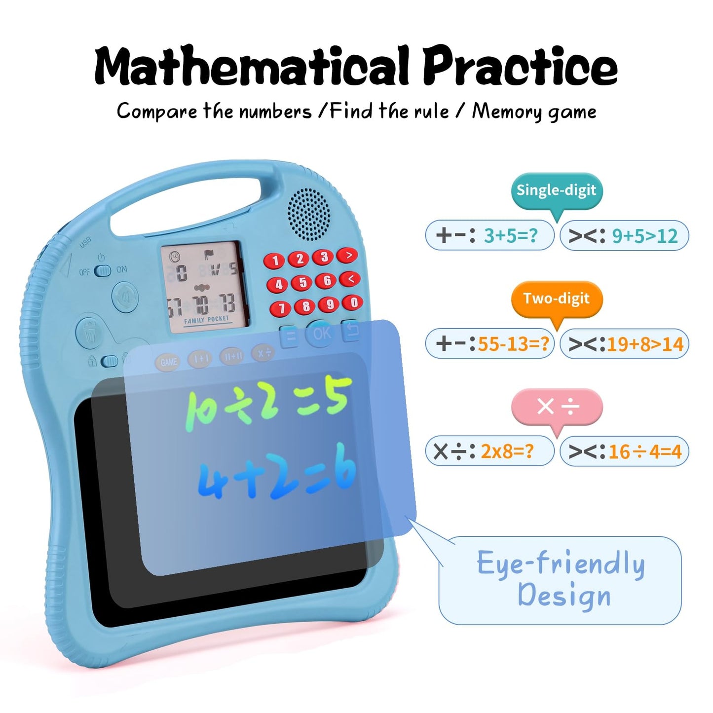 ANTUMKDS 3-in-1 Kids Learning Tablet: Math Games, Talking Flash Cards & LCD Drawing Pad