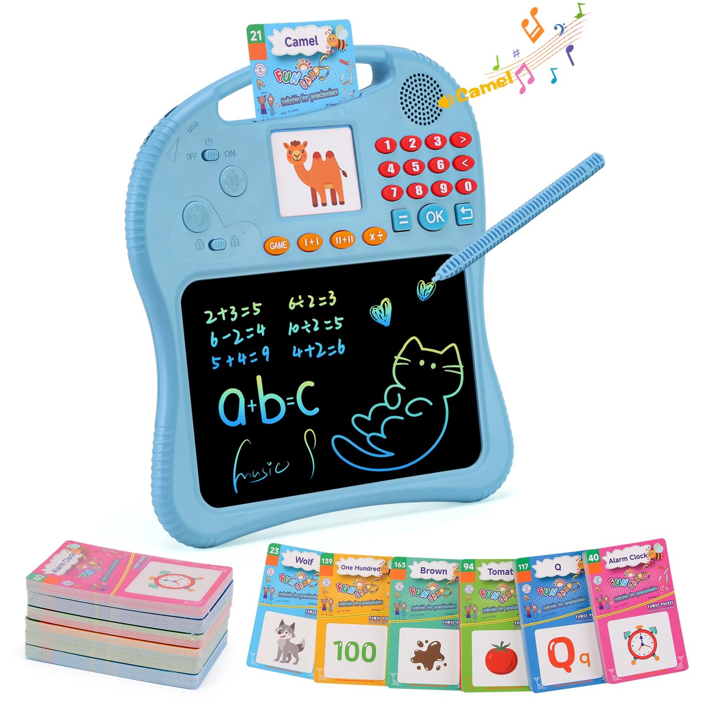 ANTUMKDS 3-in-1 Kids Learning Tablet: Math Games, Talking Flash Cards & LCD Drawing Pad