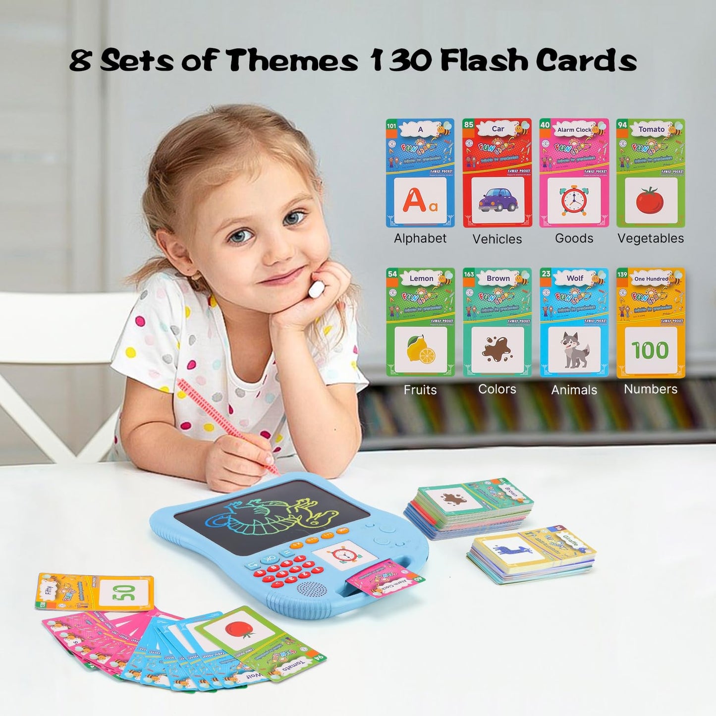 ANTUMKDS 3-in-1 Kids Learning Tablet: Math Games, Talking Flash Cards & LCD Drawing Pad