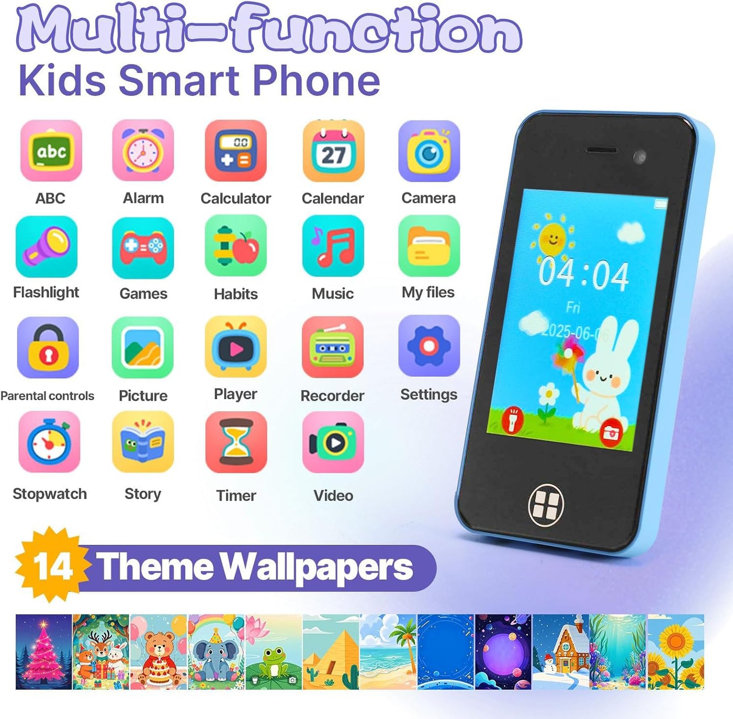 ANTUMKDS Kids Smart Phone (Blue) – Dual Camera, 16GB SD Card, Educational Games for Ages 4-8