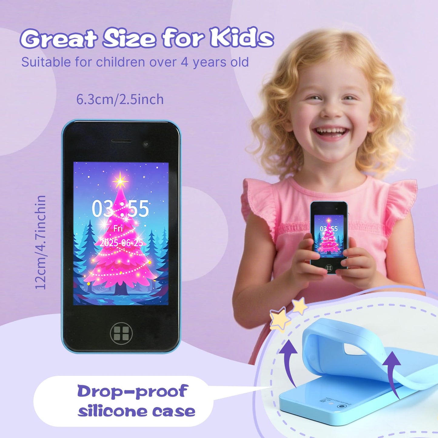 ANTUMKDS Kids Smart Phone (Blue) – Dual Camera, 16GB SD Card, Educational Games for Ages 4-8