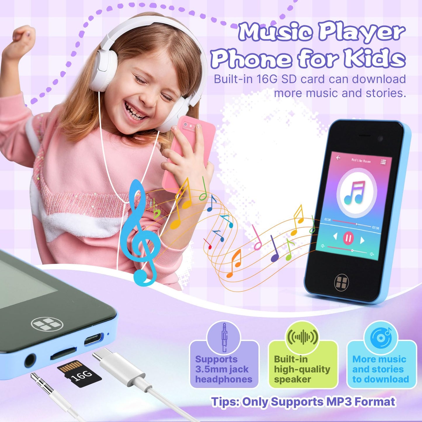 ANTUMKDS Kids Smart Phone (Blue) – Dual Camera, 16GB SD Card, Educational Games for Ages 4-8