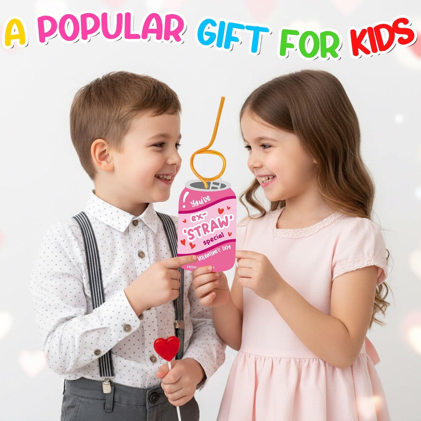 Anvianthor Valentines Day Cards for Kids - 30 Pack Classroom Straw Gift Set