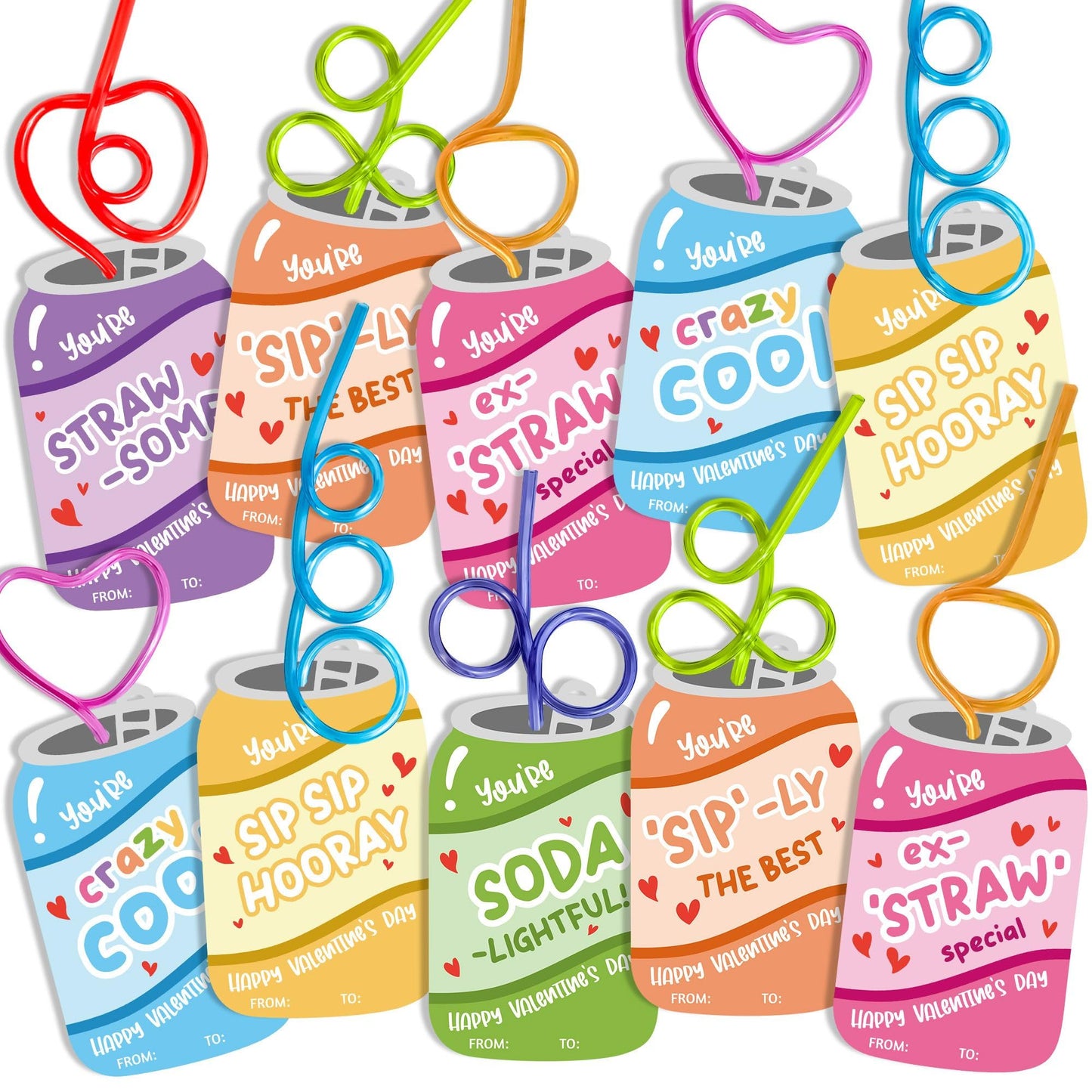 Anvianthor Valentines Day Cards for Kids - 30 Pack Classroom Straw Gift Set