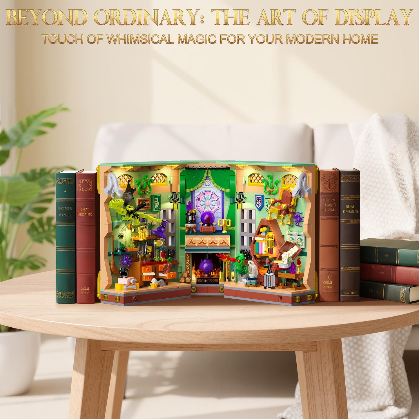 Anvure Book Nook Building Kit with LED Lights | 1033 PCS Magic Academy 3D Bookend & Home Decor