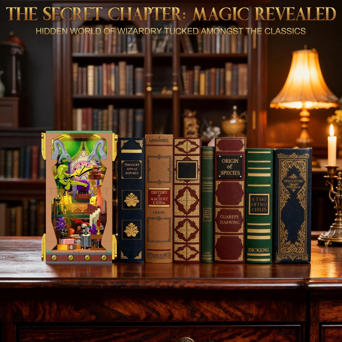 Anvure Book Nook Building Kit with LED Lights | 1033 PCS Magic Academy 3D Bookend & Home Decor