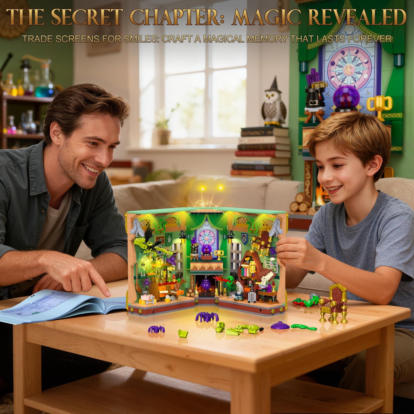 Anvure Book Nook Building Kit with LED Lights | 1033 PCS Magic Academy 3D Bookend & Home Decor