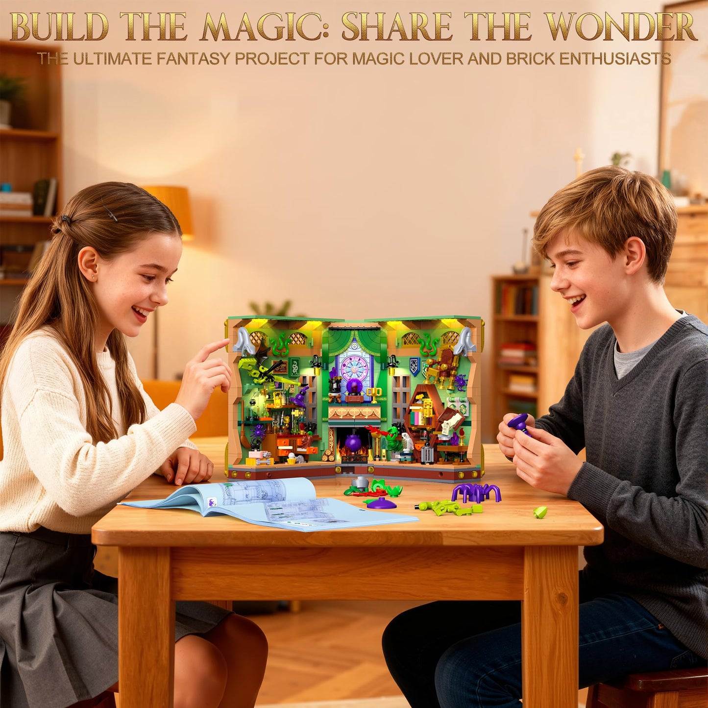 Anvure Book Nook Building Kit with LED Lights | 1033 PCS Magic Academy 3D Bookend & Home Decor