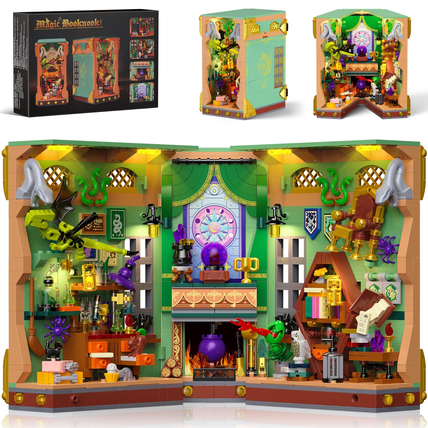 Anvure Book Nook Building Kit with LED Lights | 1033 PCS Magic Academy 3D Bookend & Home Decor