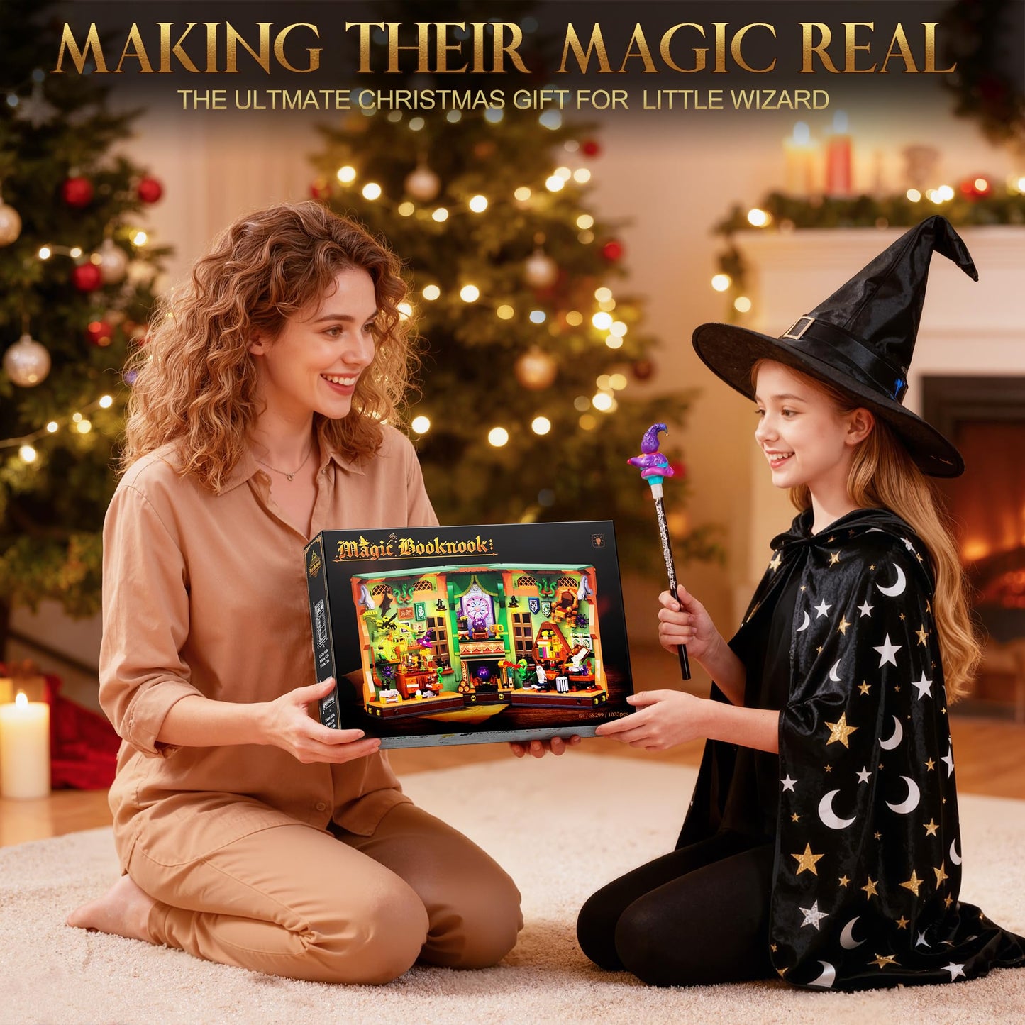 Anvure Book Nook Building Kit with LED Lights | 1033 PCS Magic Academy 3D Bookend & Home Decor