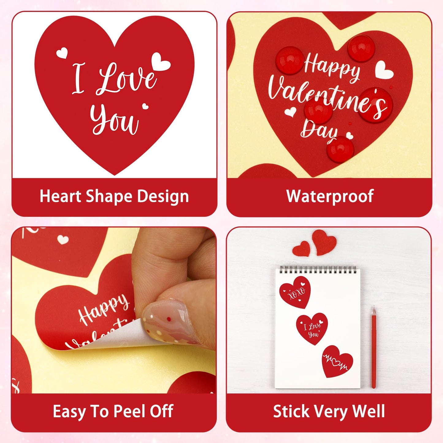 Anwyll Valentines Day Heart Stickers – 480 Pcs, 1.5-Inch Red I Love You Stickers for Envelopes, Cards & Gifts