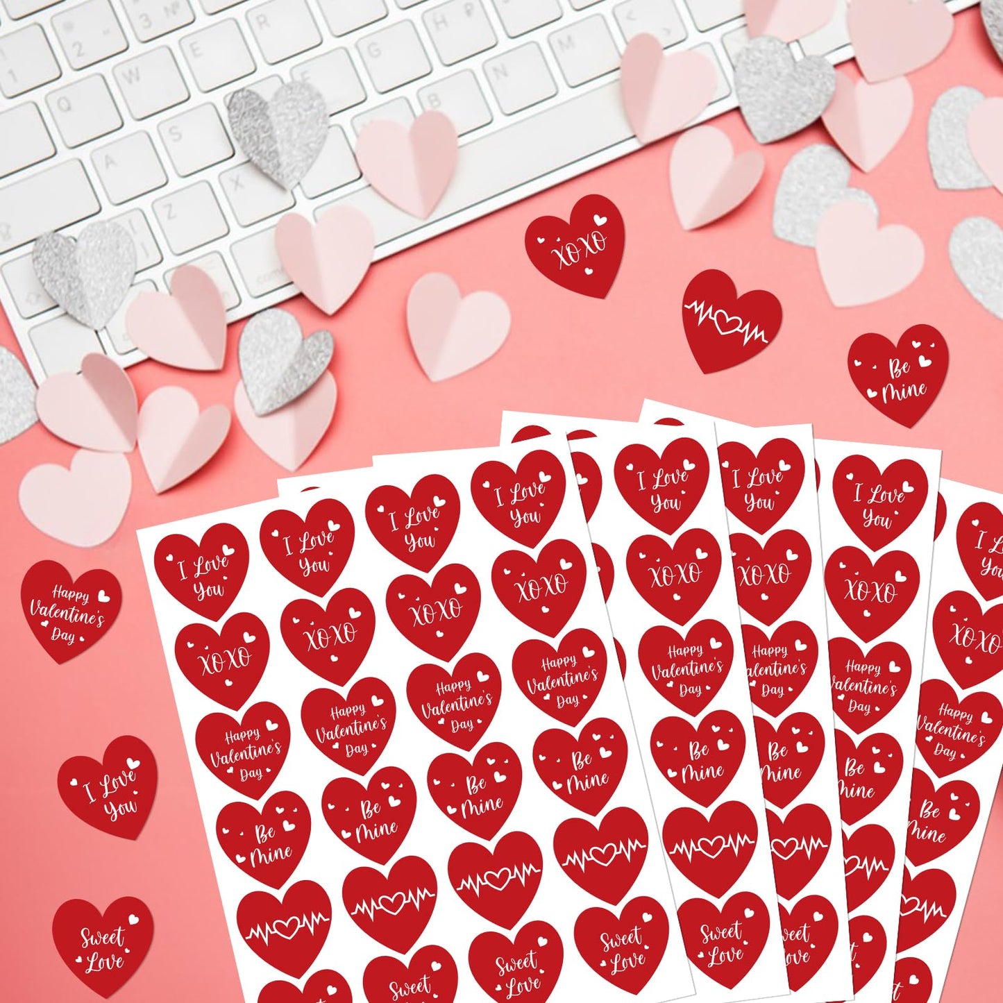 Anwyll Valentines Day Heart Stickers – 480 Pcs, 1.5-Inch Red I Love You Stickers for Envelopes, Cards & Gifts