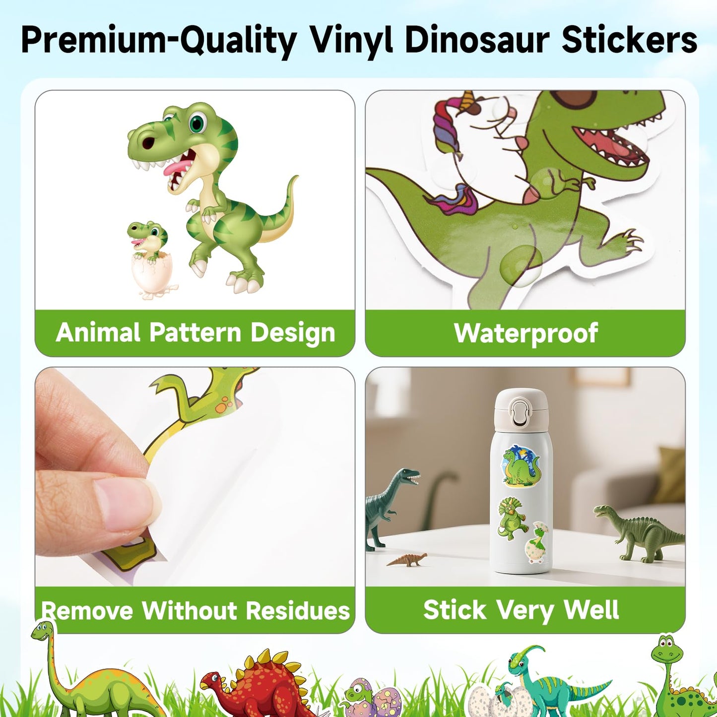 Anwyll 300Pcs Dinosaur Stickers for Kids – Waterproof Vinyl Dino Stickers Bulk Pack