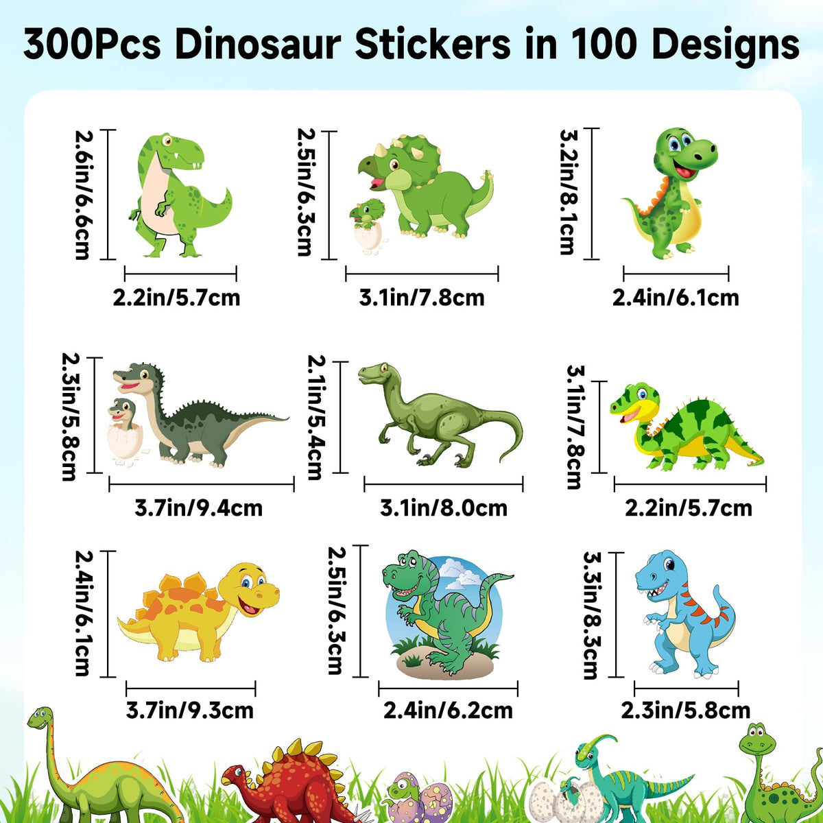 Anwyll 300Pcs Dinosaur Stickers for Kids – Waterproof Vinyl Dino Stickers Bulk Pack