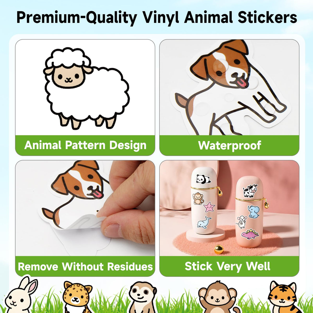 Anwyll 300Pcs Animal Stickers for Kids – Waterproof Vinyl, Classroom Rewards