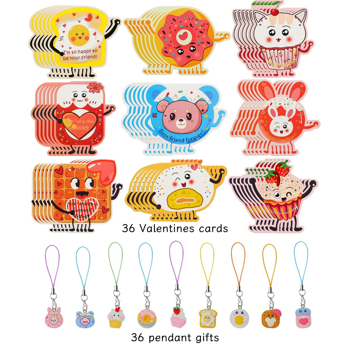 ANYIDEA Valentines Cards for Kids – 36 Cards + 36 Pendant Gifts for Classroom Exchange