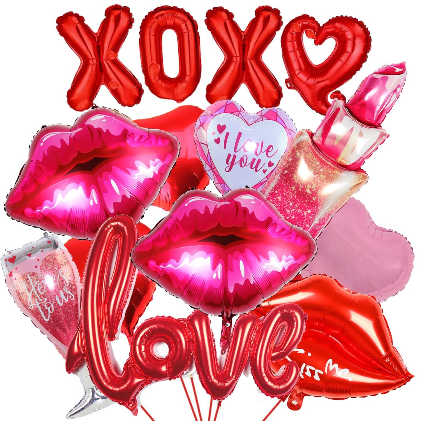 ANYMONYPF Valentines Day Foil Balloons Kit – Lips, Lipstick, Hearts, and XOXO for Romantic Decor