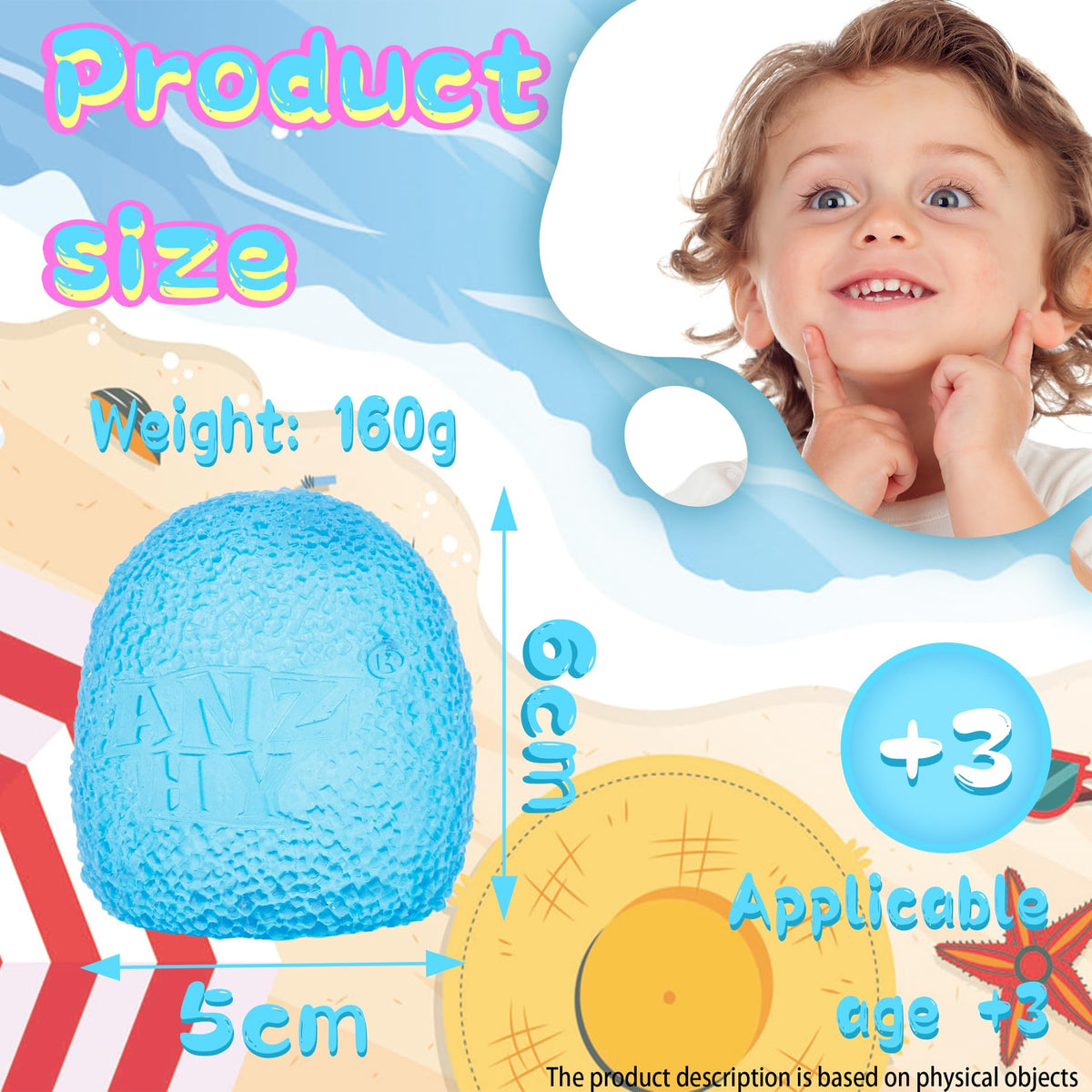 ANZHY Squishy Stress Ball – Sensory Toy for Focus & Calm (Blue Ellipsoid)