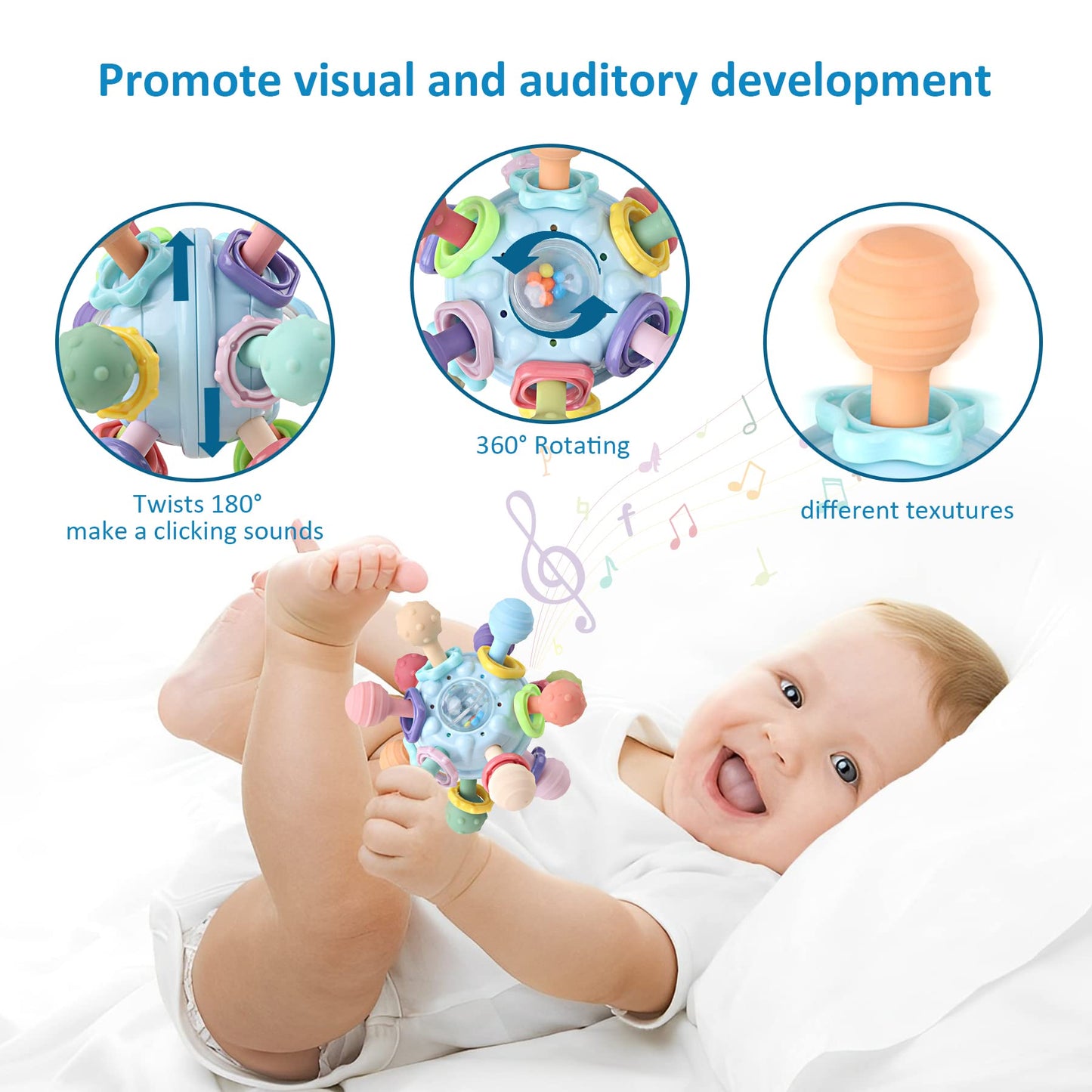 Anzimo Baby Sensory Teether & Rattle | Montessori Teething Toys 0-18 Months