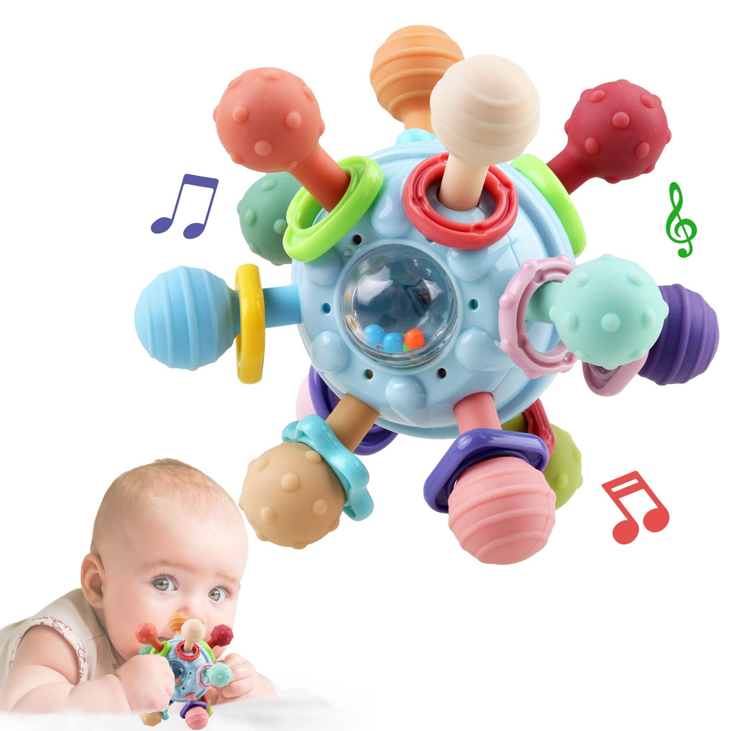 Anzimo Baby Sensory Teether & Rattle | Montessori Teething Toys 0-18 Months