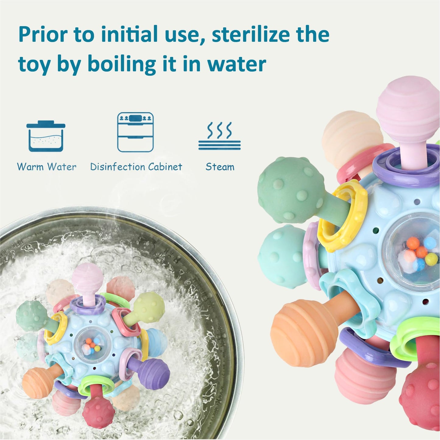 Anzimo Baby Sensory Teether & Rattle | Montessori Teething Toys 0-18 Months