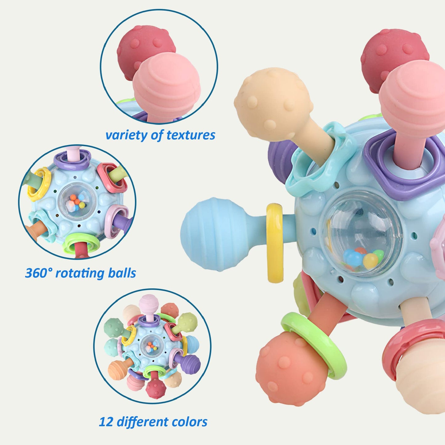 Anzimo Baby Sensory Teether & Rattle | Montessori Teething Toys 0-18 Months