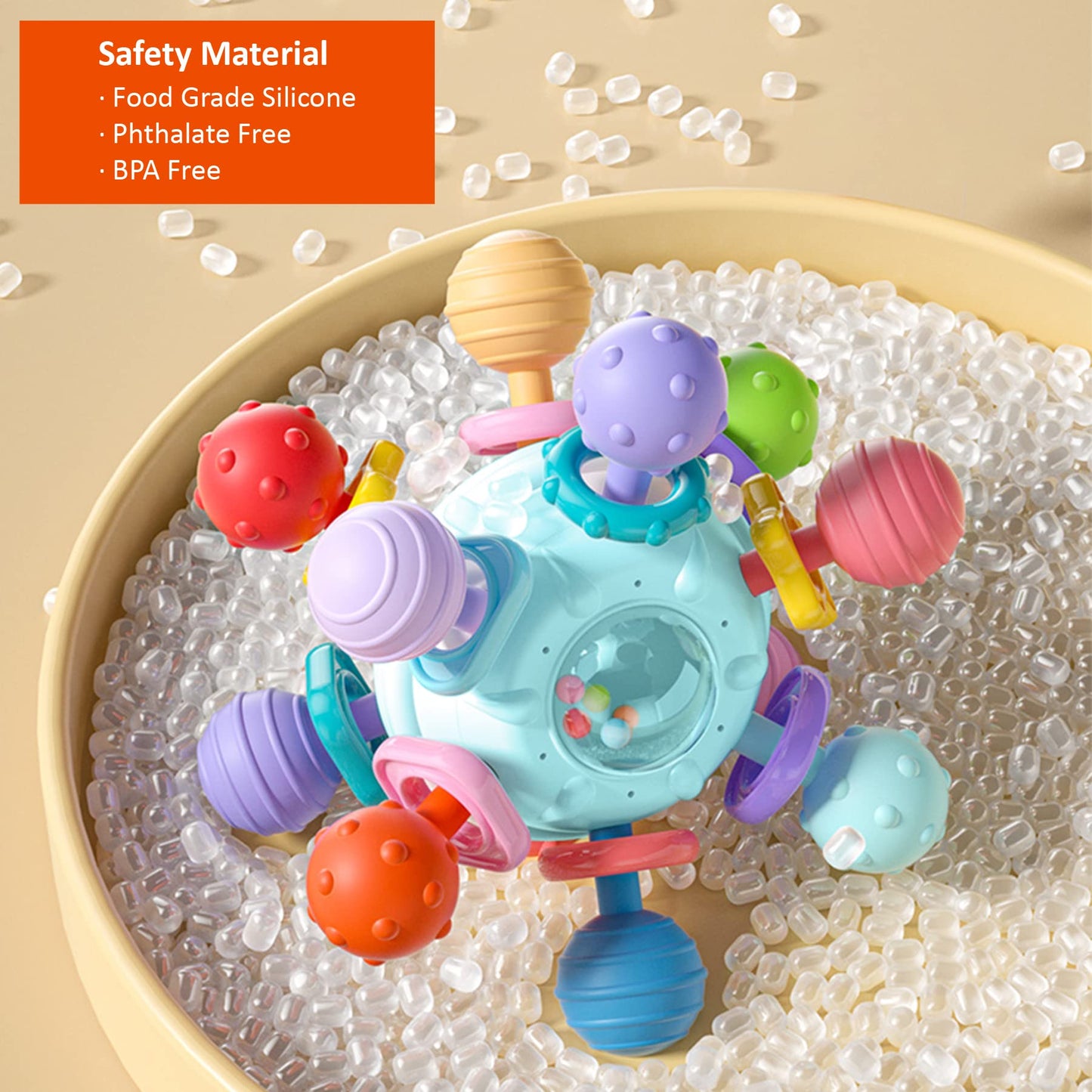 Anzimo Baby Sensory Teether & Rattle | Montessori Teething Toys 0-18 Months