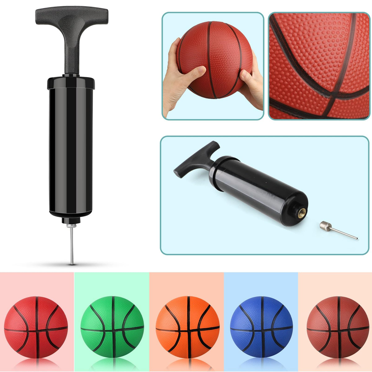 Anzmtosn 7-Inch Mini Basketball Balls – 5 Pack with Pump for Over-Door Indoor Hoops