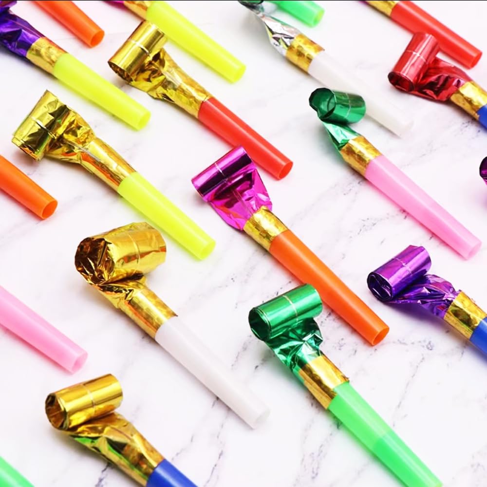 anztqiuu 100 Pcs Party Blower Set – Colorful Noisemakers for Kids & Adults