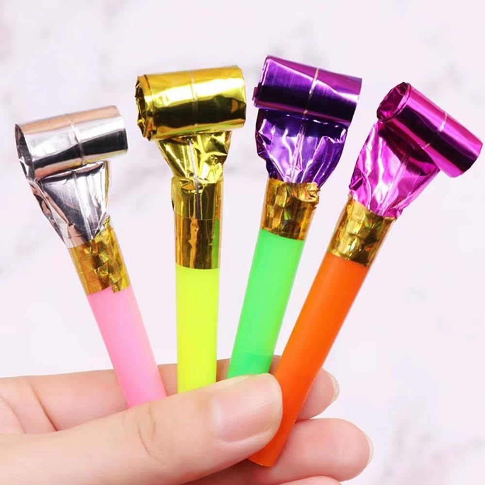 anztqiuu 100 Pcs Party Blower Set – Colorful Noisemakers for Kids & Adults