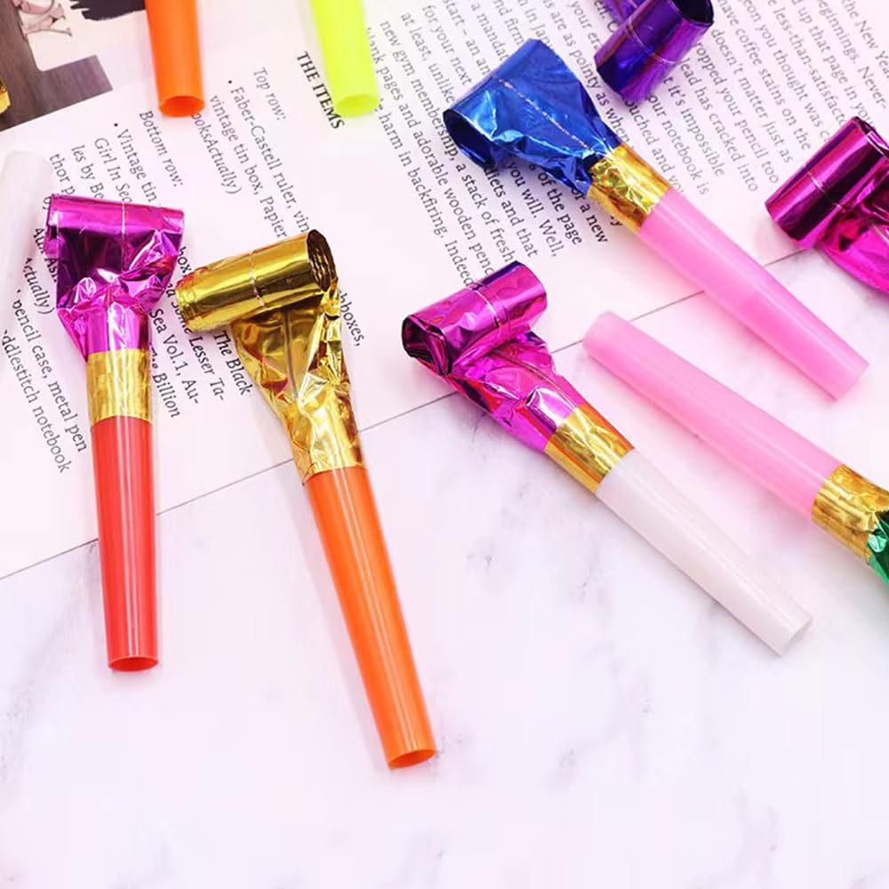 anztqiuu 100 Pcs Party Blower Set – Colorful Noisemakers for Kids & Adults