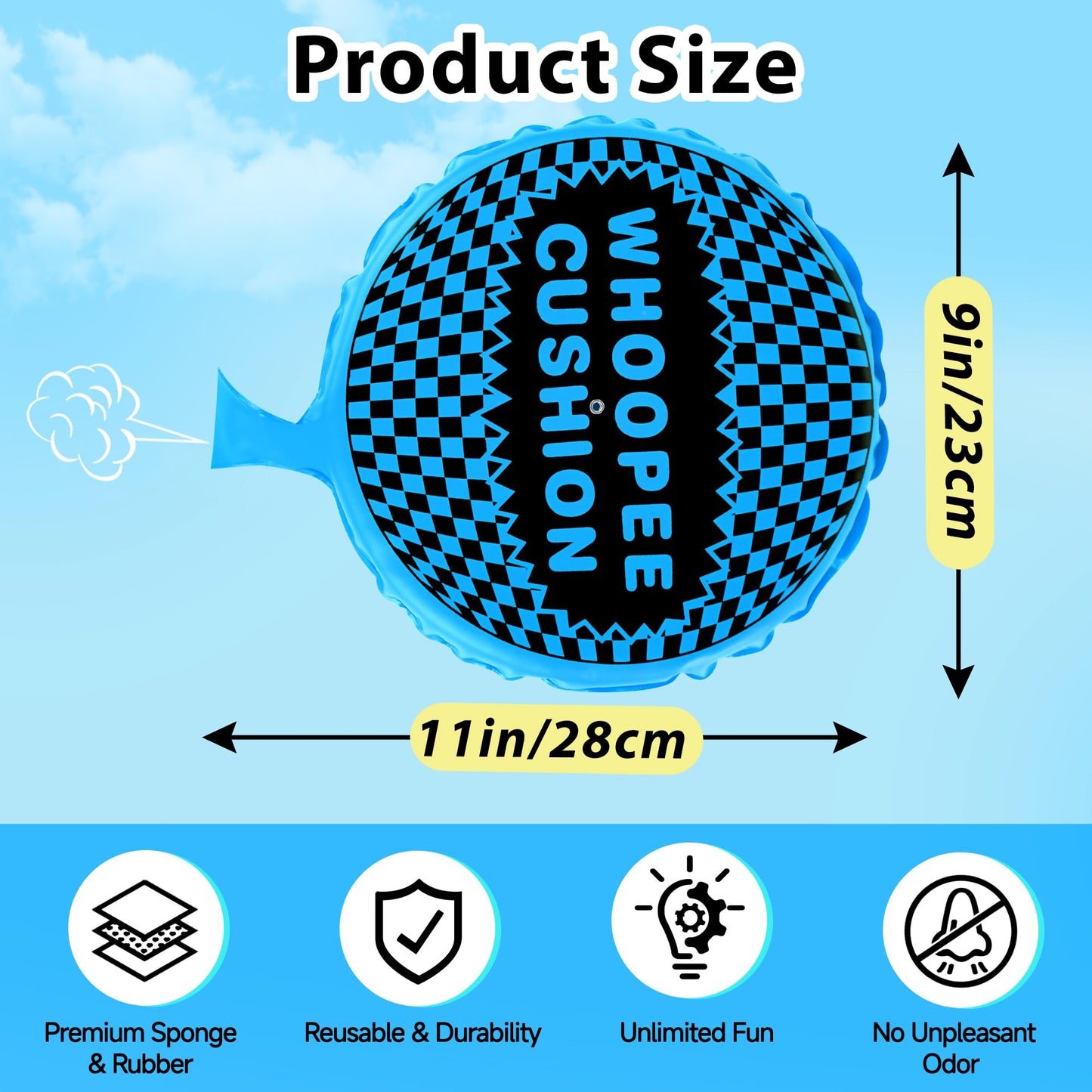 ANZUSY Whoopie Cushion 9-Inch – Self-Inflating Prank Fart Bag