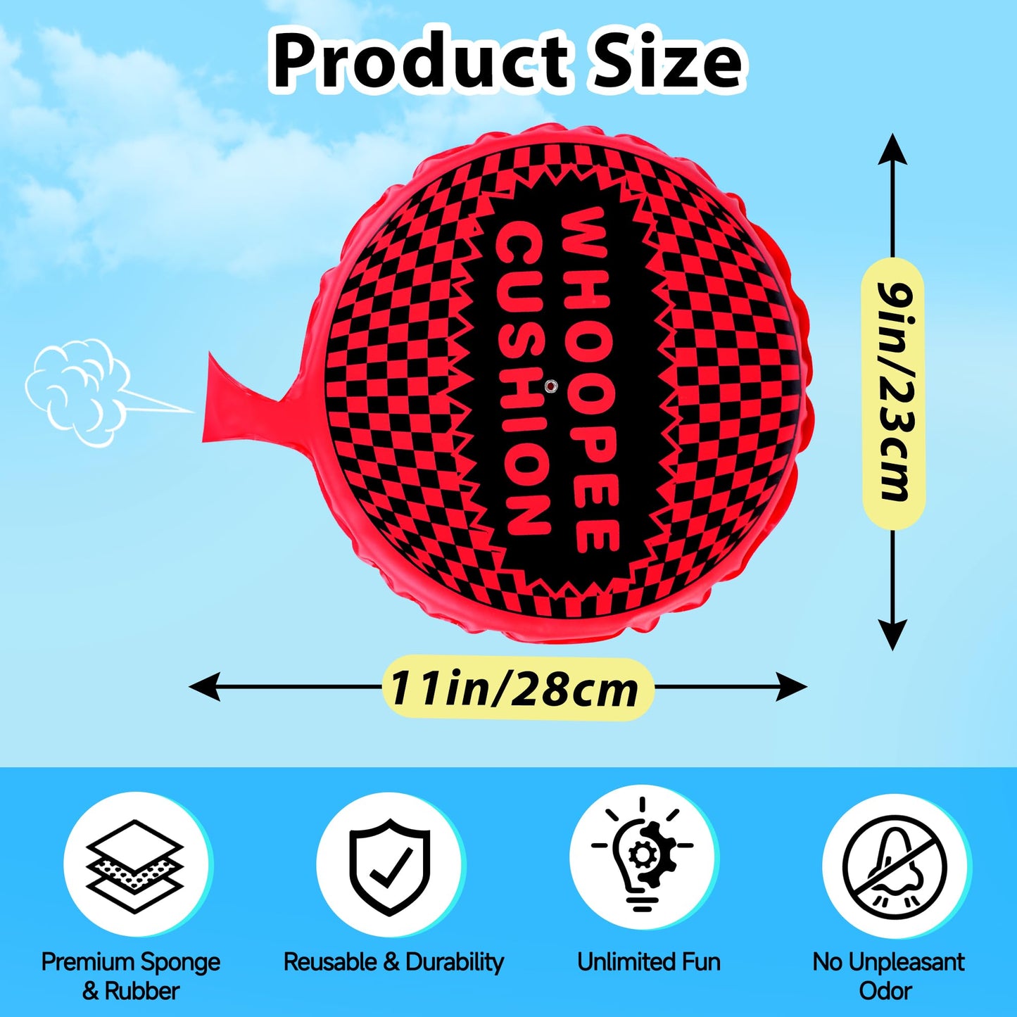 ANZUSY 9-Inch Self-Inflating Whoopie Cushion – Fun Prank Pillow Gift