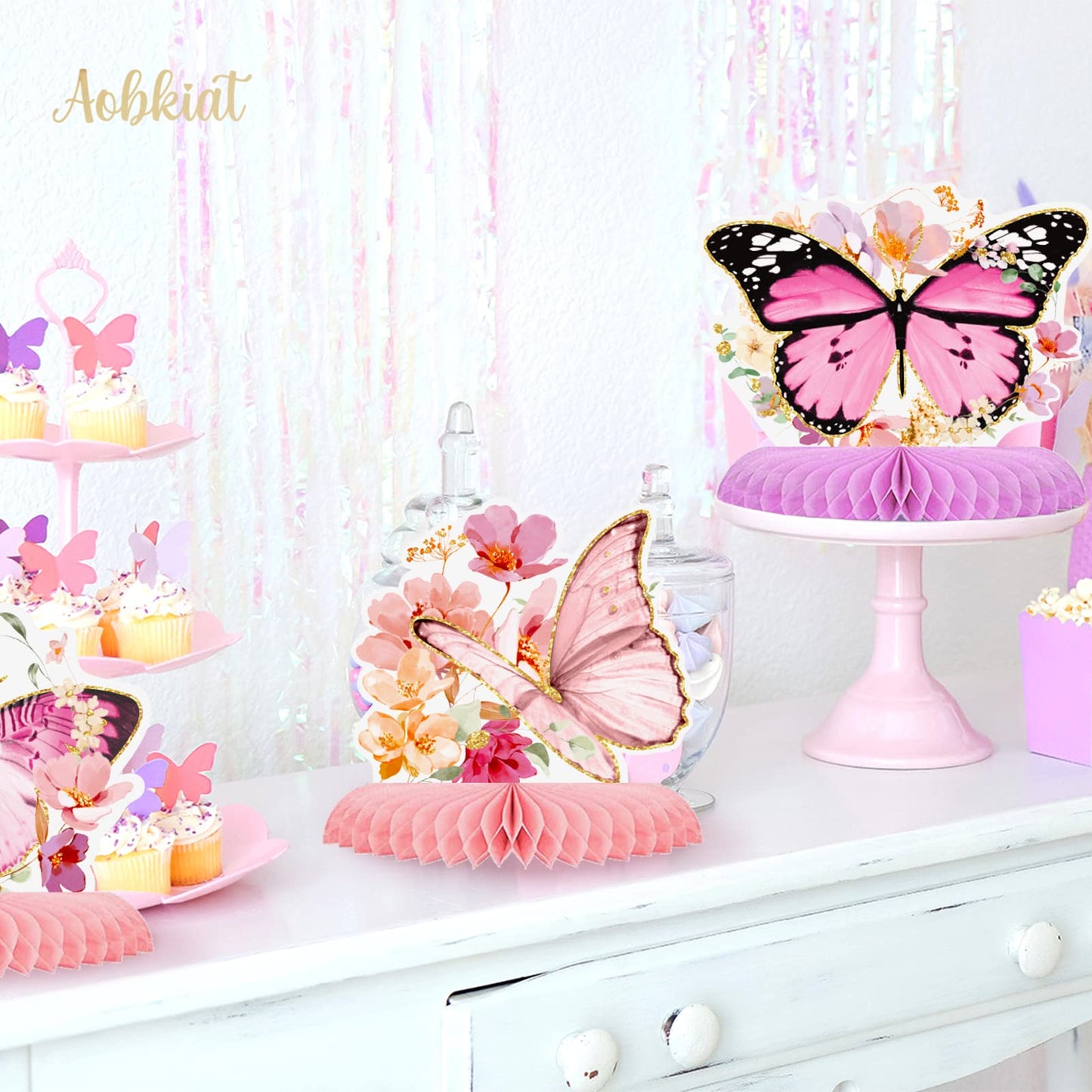 AOBKIAT Butterfly Glitter Honeycomb Centerpieces – 9-Piece Table Decor for Baby Showers, Weddings & Garden Parties